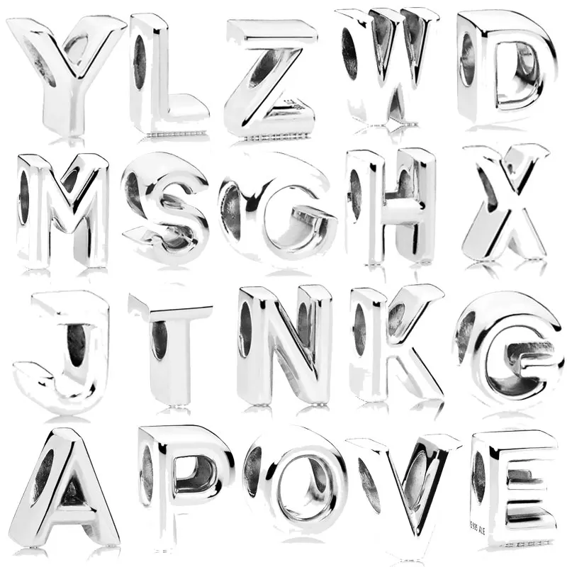 

JEM 100% 925 sterling silver jewelry with 1:1 Pandora bracelet original simple retro letters DIY beads valentine's day gift