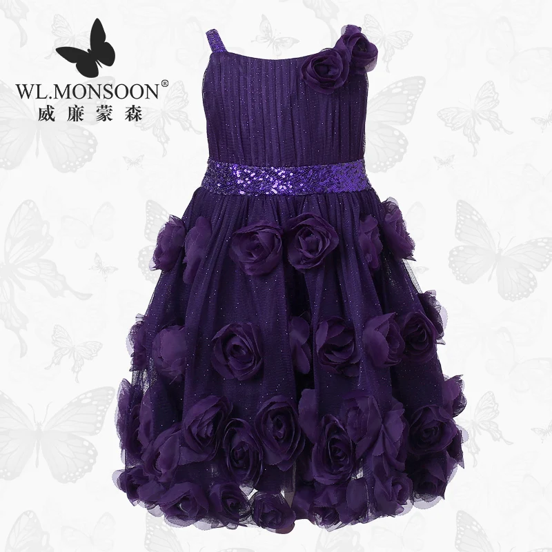

WL.MONSOON Girl dress children's clothing girl dress children's sling dress purple pleated princess dress children's dress