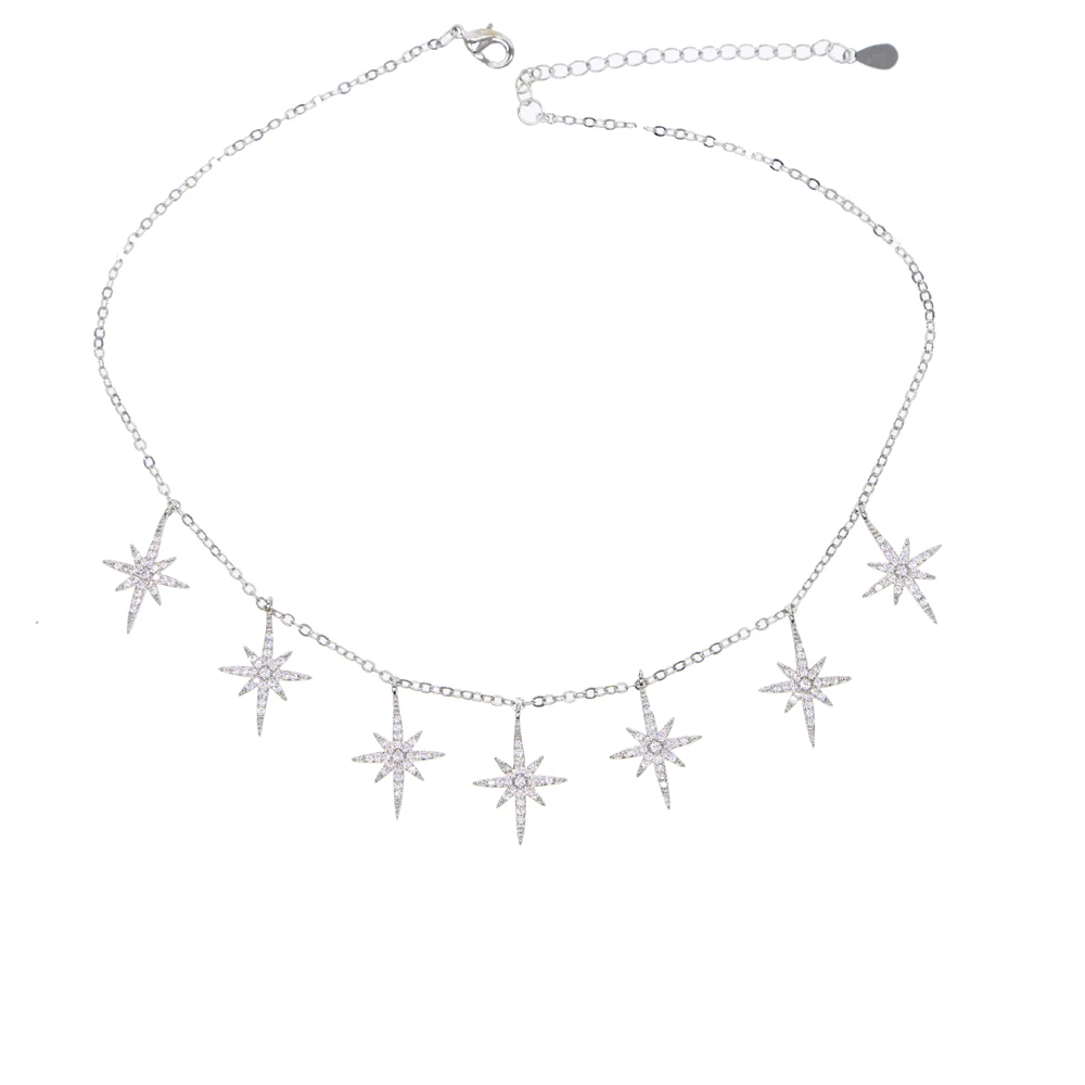 2020 Hot Sale Cz Paved Sequins Long North Star Layer Choker Necklace Accessories For Women Nice Jewelry Silver Color Gift Party - Image 6