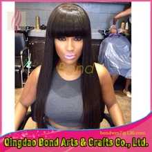 Hot Sale!! 7A Glueless Full Lace Human Hair Wigs Lace Front Wig Brazilian Virgin Hair Straight Wigs with Bangs For Black Women