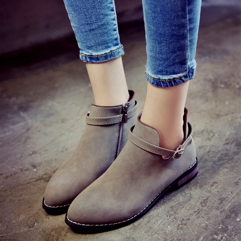 

2017 Autumn Winter Martin Boots Women Shoes Woman Pointed Toe Zip Ankle Boots All Match Heels Solid Color Platform Shoes