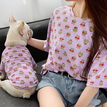 

Fashion Printed People-Pet Matching Cotton Cool Tshirt Dog Clothes for Small Dogs Pug French Bulldog Chihuahua Summer Costume