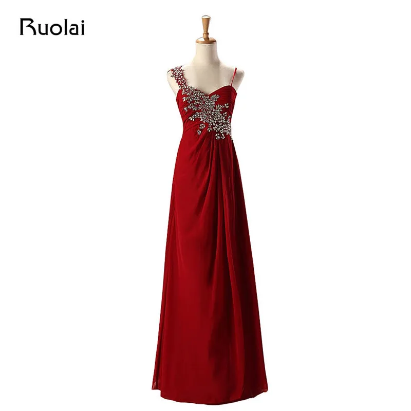 Cheap Burgundy Bridesmaid Dresses Long Chiffon Ruffle Spaghetti Straps Beaded Maid of Honor