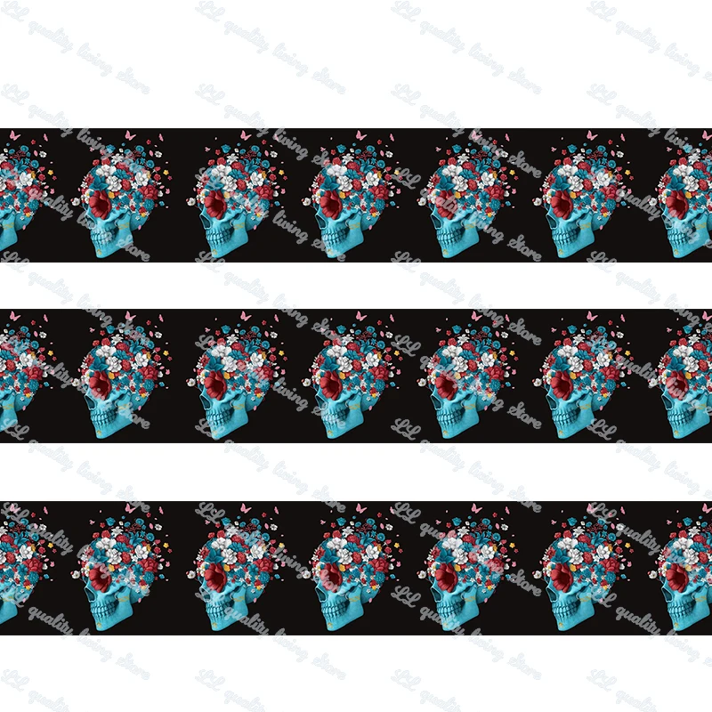 Модная черная лента с черепом, напечатанная корсажная лента на заказ, полиэстер, сделай сам, швейные банты для волос, свадебные подарки, 50 ярдов