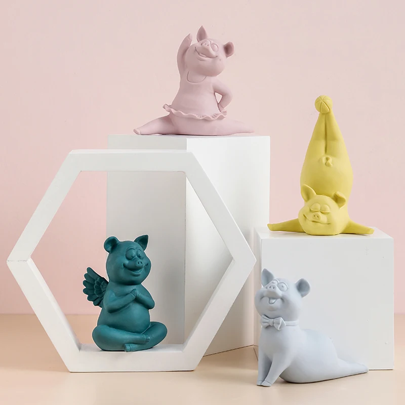 Pig Yoga Statues Home Decoration Resin Animal Sculpture Yoga Figurines