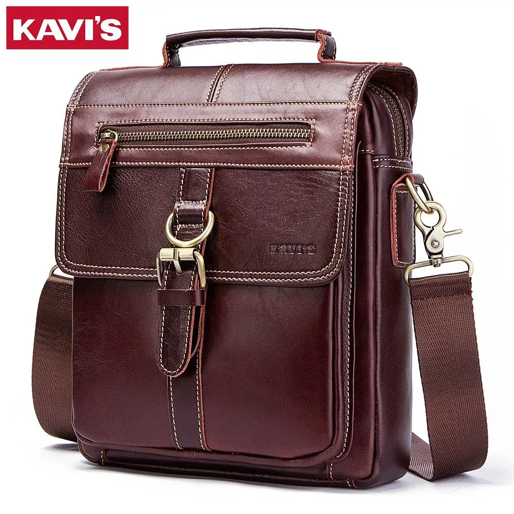 KAVIS 100% Сумки почтальонки из натуральной кожи Мужская Высококачественная сумка
