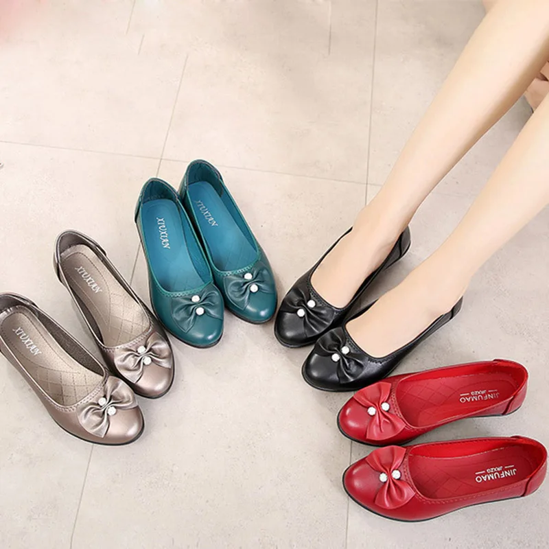 Semelles Bowtie Chaussure Compensées Lacets Sans Printemps rouge mère Noir vert Femmes Bateau Bas Talons Habillées Mujer Confortable Zapatos Chaussures Grand 7100 kaki À qxvPIvt7