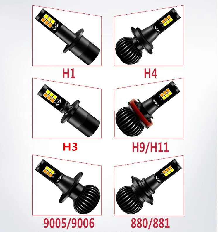 Новейший двойной цветной сменный светодиодный противотуманный фонарь для автомобиля, Стайлинг источник света 20 Вт H3 H7 H8 H11 9005 HB3 9006 HB4 H27 880 передние противотуманные фары 12 В