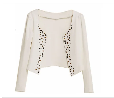 Mr.nut Fashion OL commuter rivet jacket Hot drilling small suit Short jacket female  Solid  Hidden Breasted  woman clothes