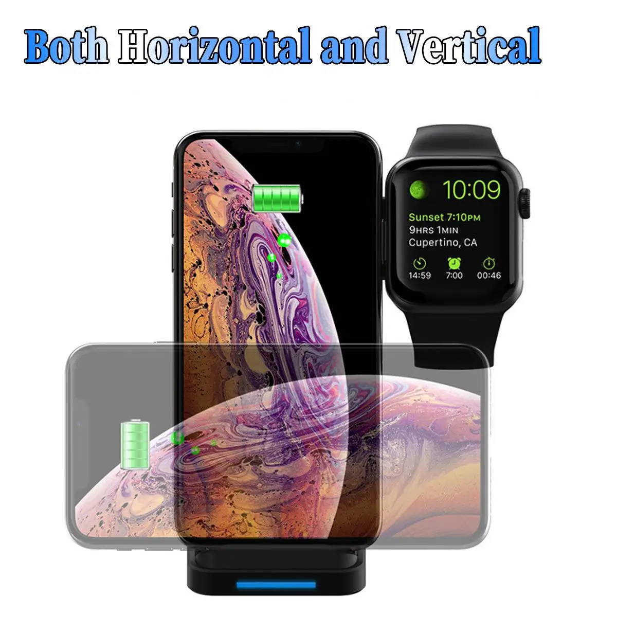 10 Вт Быстрое беспроводное зарядное устройство Qi для iPhone XS XR X 8 Plus 2 в 1 зарядная док-станция для Apple Watch для iwatch 4 3 2 для samsung S10E S9