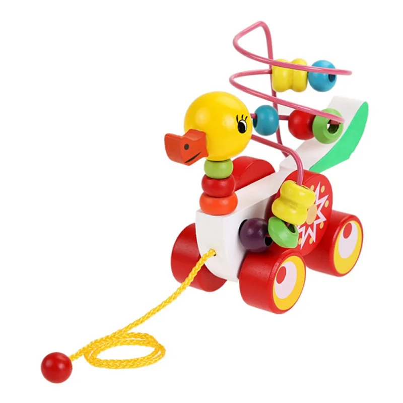 

New Baby Wooden Toys for Children Duckling Trailer Toy Educational Wood Toy For Baby Boys Girls Wooden Bead Roller Coaster Toys