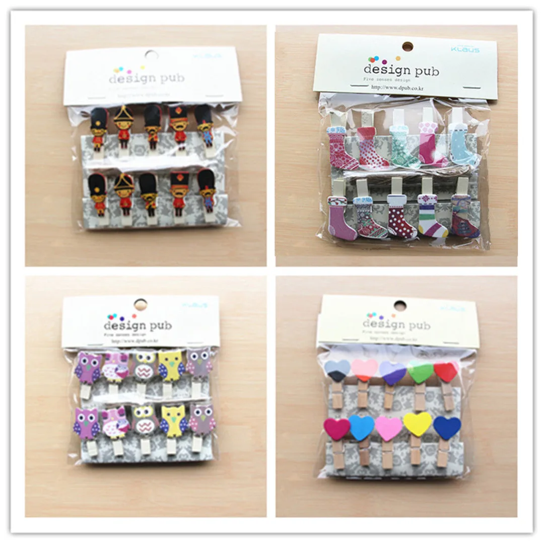 10 pcs/lot Mini Animated cartoon Wooden Clip Paper Craft diy Clips with Photo Hanging Spring Clip message card memo clip