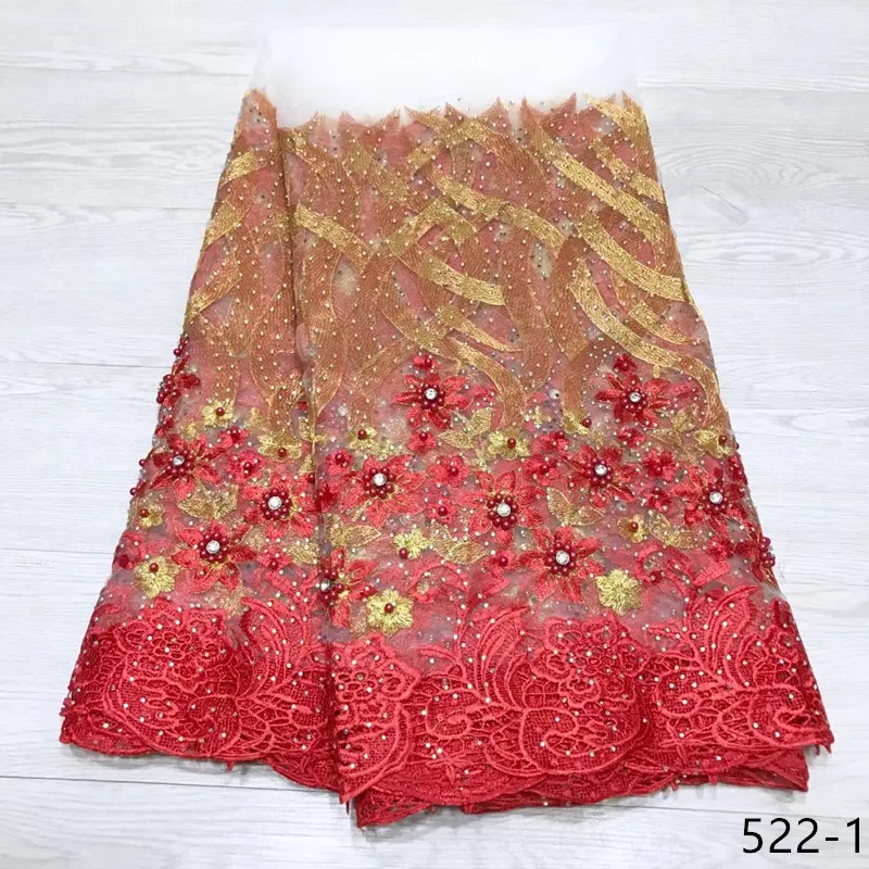

2019 Hot sale White and red African lace fabric embroidery beaded french guipure lace fabric 5 yards tulle net lace fabric 522