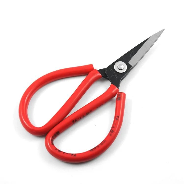 high carbon steel scissors 190 mm length with red soft rubber handle