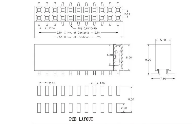 2.54 Female Header SMD 8.5 Insulator Height