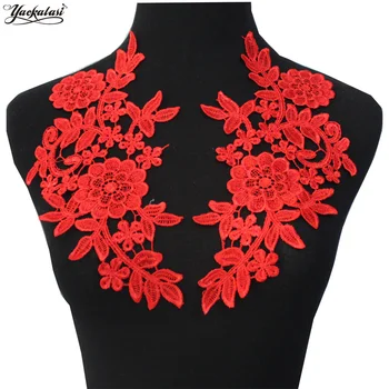 

YACKALASI 10 Pairs/Lot Flower Lace Appliqued Polyester Embroidery Wedding Dress Patches Sewing Apparel Trims 30.5CM*8CM