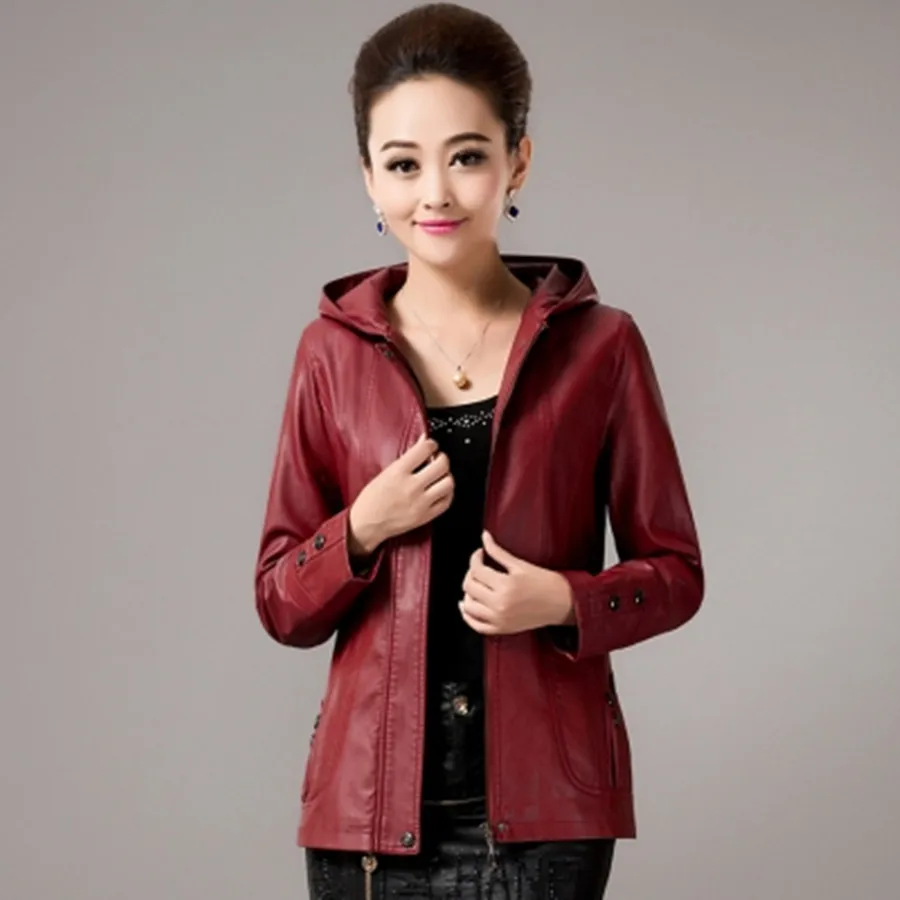 hooded leather jacket womens