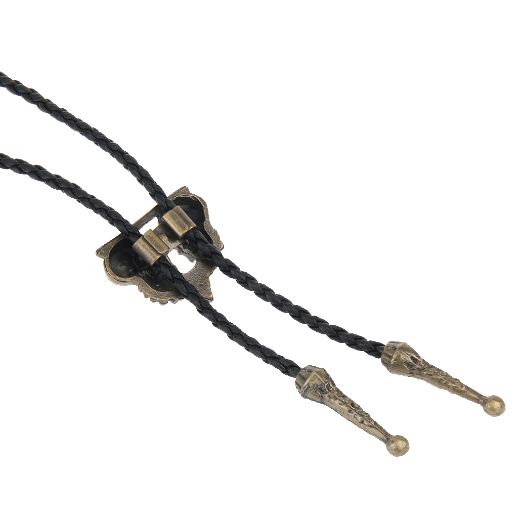 Western Cowboy American Skull Head Bolo Bola Tie Long Leather Necklace Men's Dancewear Accessories