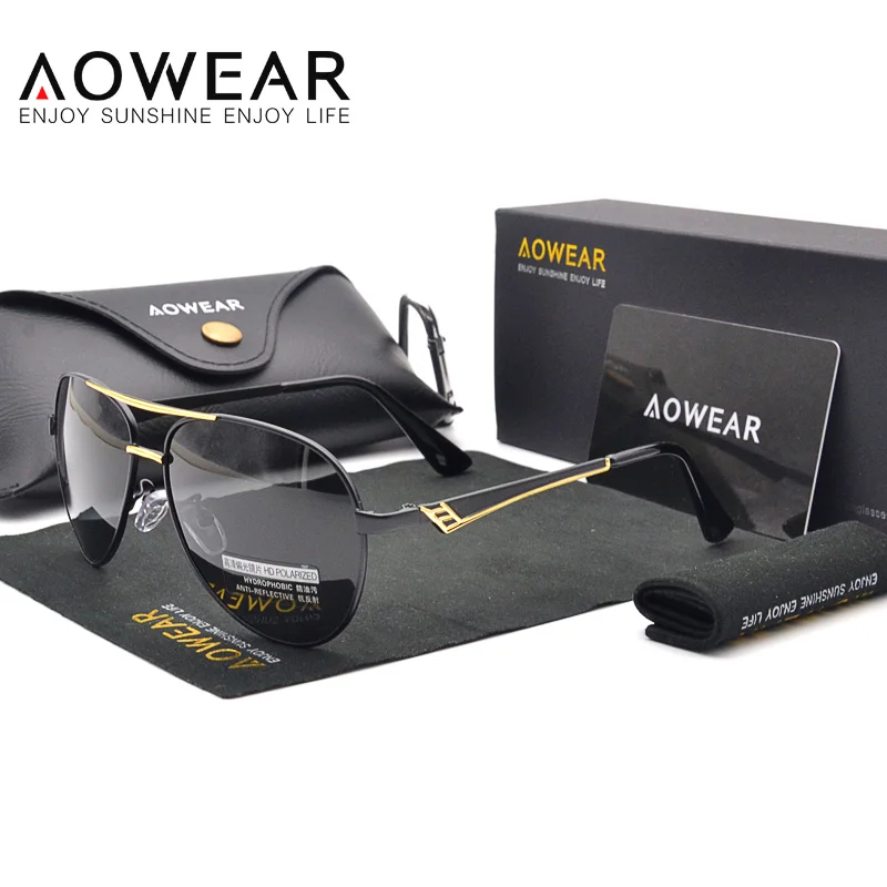 

AOWEAR Luxury Brand Designer Classic Aviation Sunglasses Men Polarized Alloy Blue Coating Driving Sun Glasses Gafas De Sol Hombr