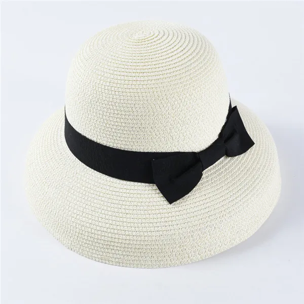 USPOP Новейшие женские шляпы от солнца, модные соломенные шляпы с бантом, Повседневная летняя пляжная шляпа с широкими полями, женская летняя шляпа - Цвет: Белый