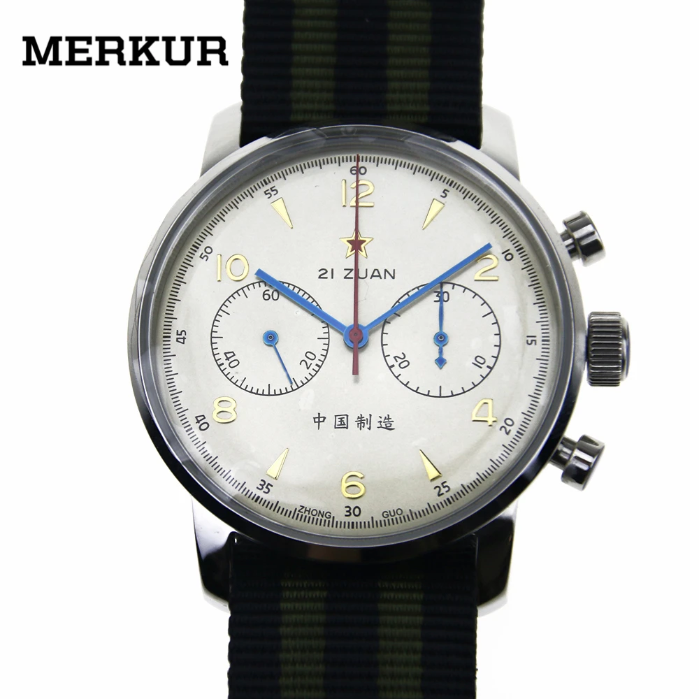 

Seagull Movement Mechanical Chronograph Mens Wrist watch Pilot Officiall Reissue 304 St19 1963 Flieger exibition 42MM Ivory