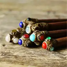 L031 непальская деревянная палочка для волос ручной работы из тайского тика, заколка для волос, инкрустация разноцветными бусинами