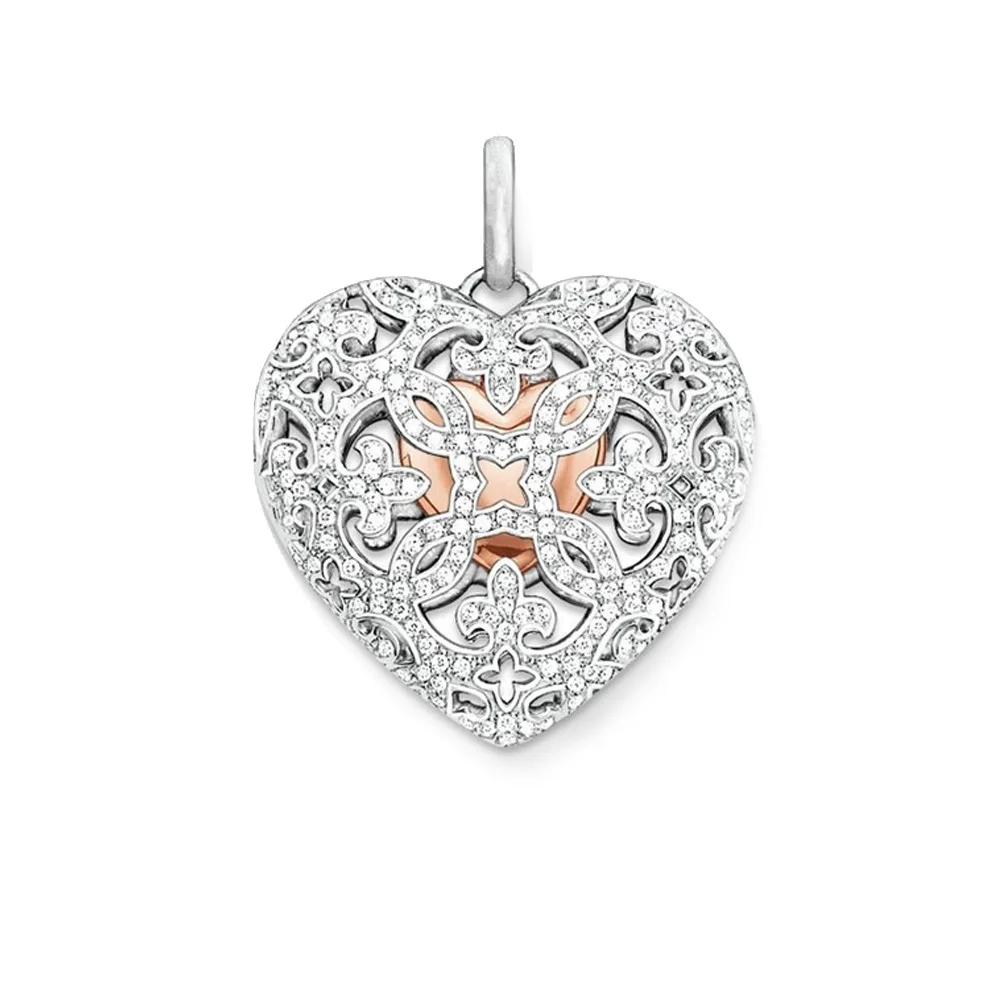 

Silver Plated Openable Locket Heart Glam Pendants with Rhinestone Fit Necklaces Chains, European Most Fashion Jewelry For Women