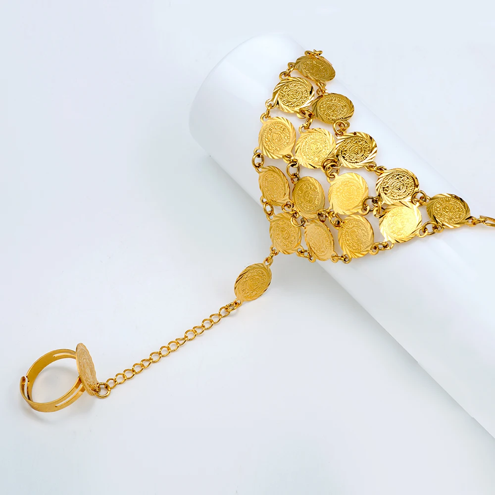 Ethlyn Coins Bracelet for Women Islam Muslim Arab Coin Money Sign Gold Color Middle Eastern Jewelry Bangle Metal Coin B017