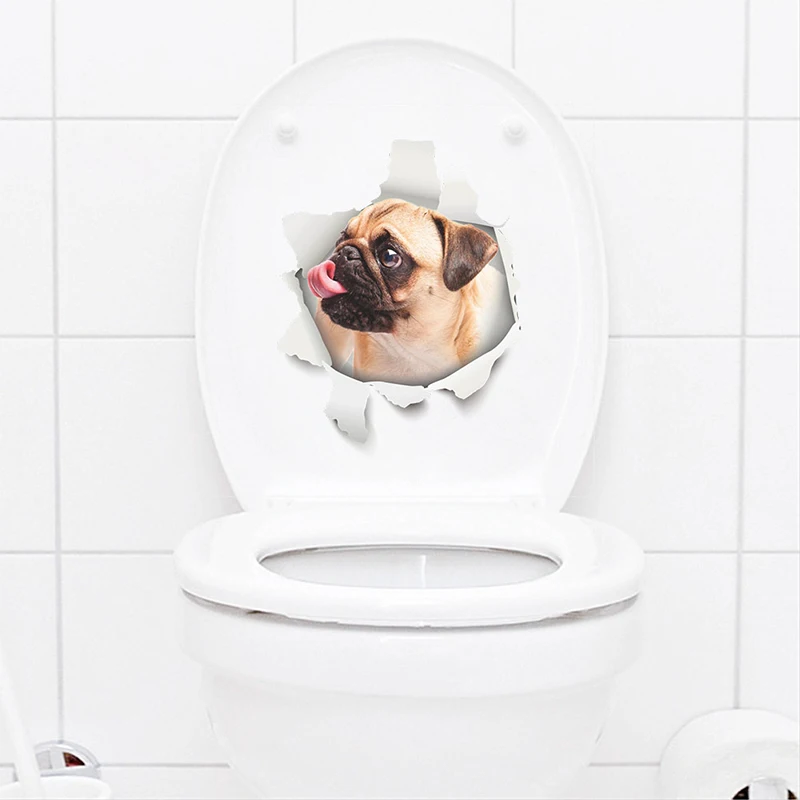 3D effect Hole View Dogs Cats Wall Stickers For Toilet Bathrooms Decoration Kitchen Decor Wall Refrigerator Mural Art Decals