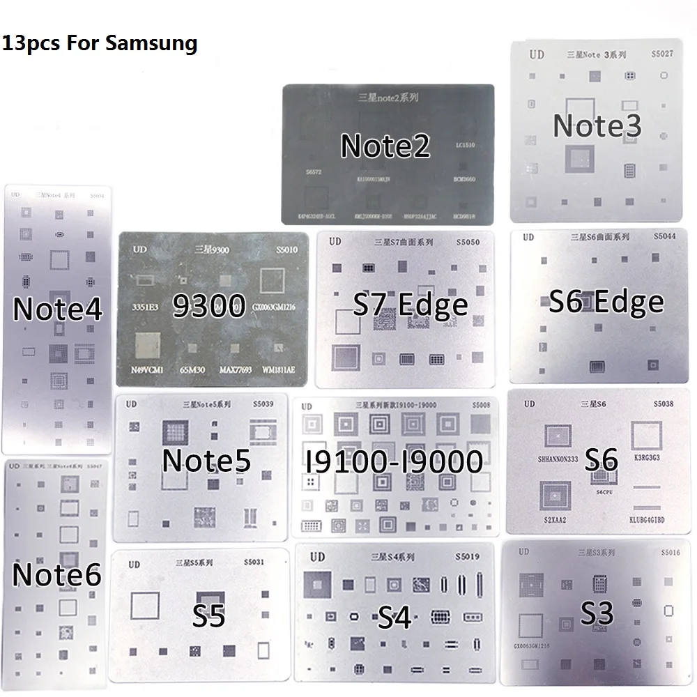 

NOVFIX 13pcs / set BGA Reballing Stencil Kits Solder Template Set For Samsung S3 S4 Note 5 6 IC Chip Rework Repair Tools