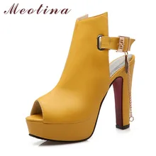 Meotina Chaussures Womenn Haute Talons Pompes Printemps Peep Toe Gladiateur Chaussures Femme Chaînes Paillettes Haute Talons Plate-Forme Chaussures Jaune