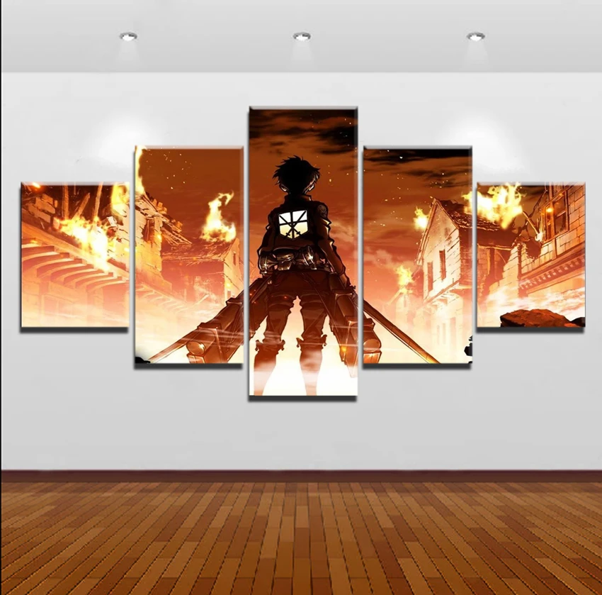 

Modular Canvas Paintings Wall Art Home Decor HD Prints 5 Pieces Attack on Titan Eren Yeager Pictures Animation Posters Framework