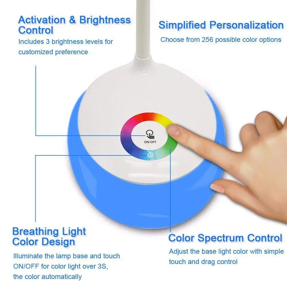 Светодиодный настольный светильник с ночным светильником, настольная лампа с зарядкой от usb, полноцветная, 3 уровня, регулируемая яркость, светильник для чтения книг LAOPAO