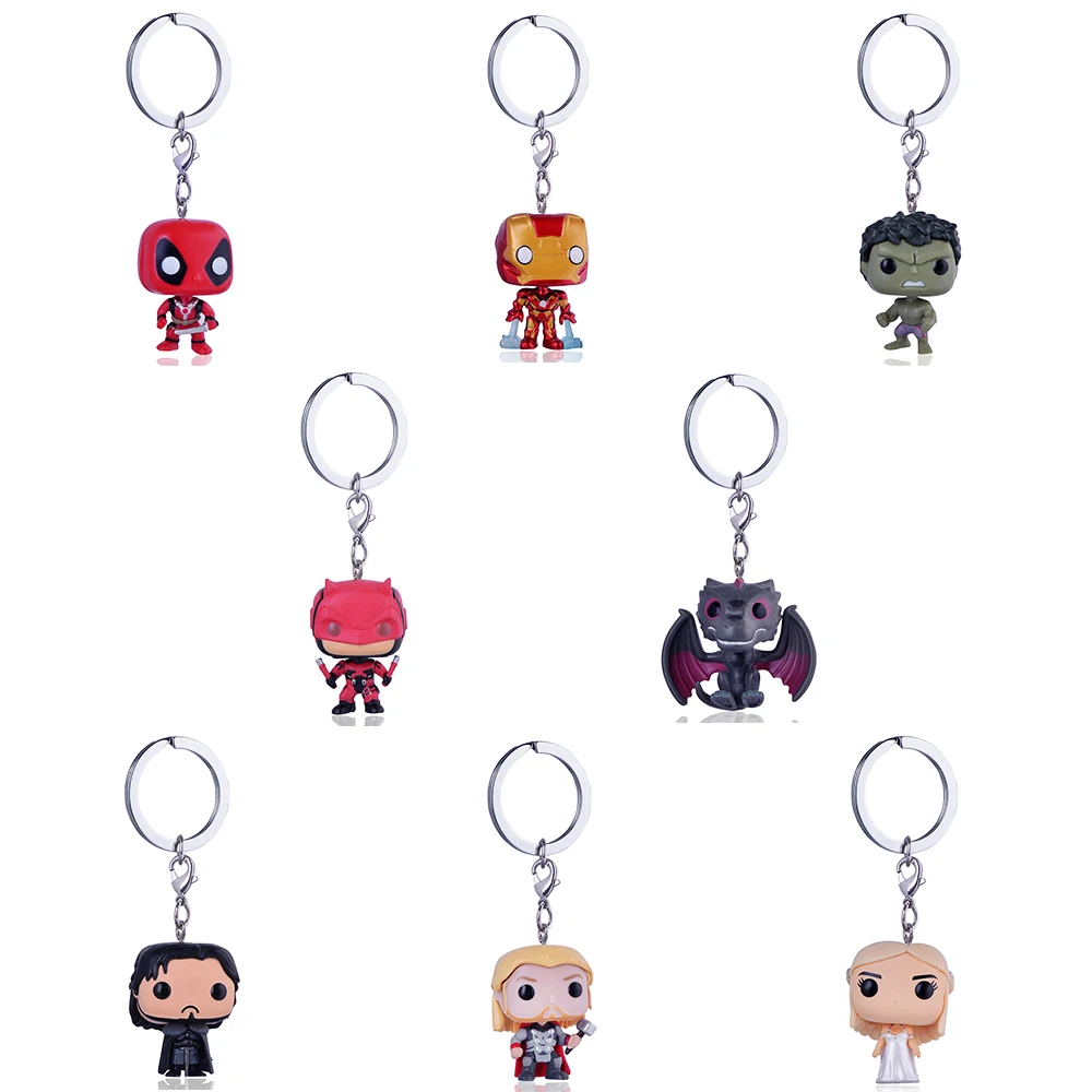 

Funko Pop Harri Potter Keychain Marvel Captain America Movie Anime Key Chain Iron Man Figure Game of Thrones Key Ring Kid Toy