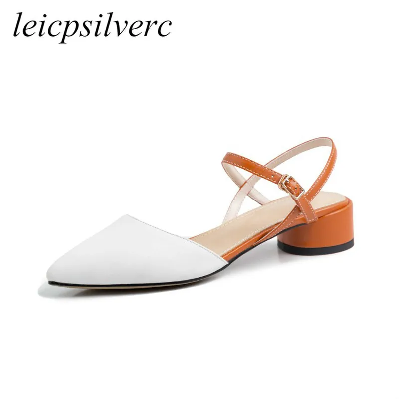 

Women Sandals Summer Beach Shoes Med Heel Pu Pointed Toe Buckle 2019 New Sexy Fashion Casual Office Dress Black White Beige