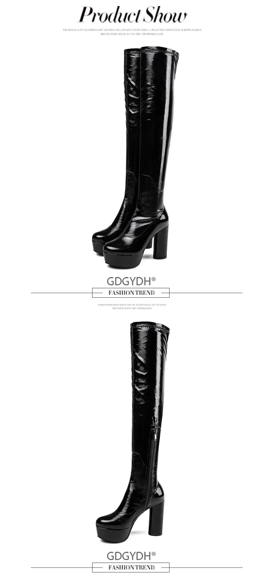 Gdgydh/ботфорты женские черные сапоги с круглым носком женские сапоги из натуральной лакированной кожи на высоком толстом каблуке Большие размеры