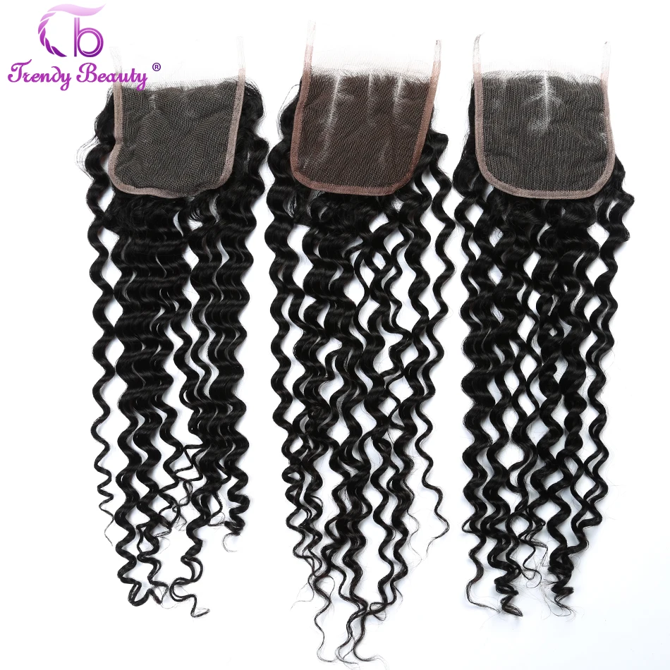 Brazilian Deep Curly Human Hair Weaving 4 Bundles with 1Pc 4*4 Lace Closure Hair Extensions Free Shipping Color 1B Trendy Beauty Brazilian Deep Curly Human Hair Weaving 4 Bundles with 1Pc 4*4 Lace Closure Hair Extensions Free Shipping Color 1B Trendy Beauty