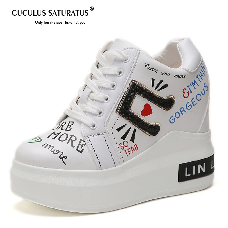 

Cuculus High Heels 12cm 2019 Autumn Winter Women High Heeled Elevator Shoes Glitter Wedges Sequin PU Sexy Pumps Black White 1589