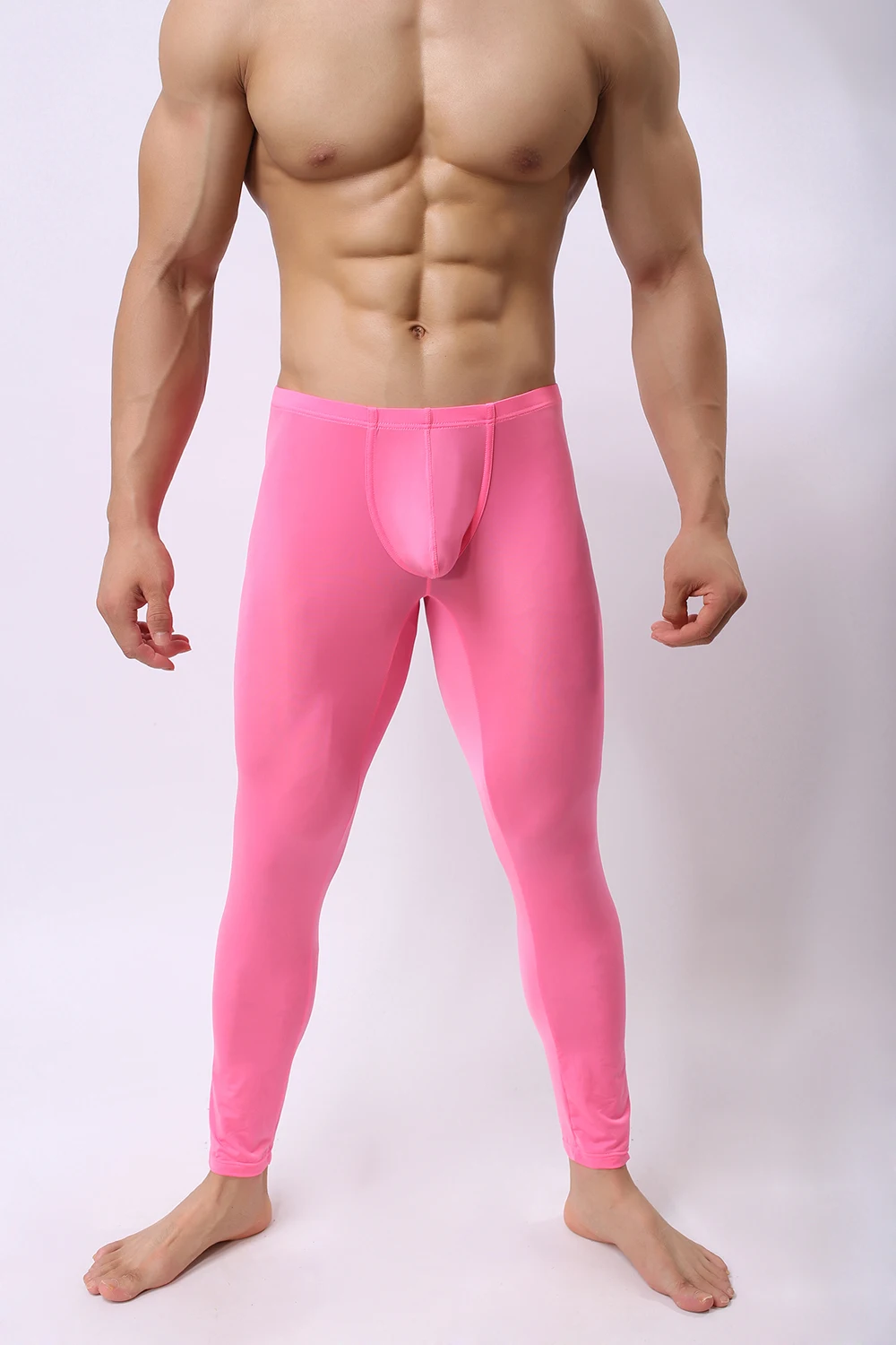 Мужское нижнее белье/Мужские сексуальные шелковые прозрачные пижамные штаны/сексуальные сетчатые прозрачные штаны для отдыха/одежда для сна - Цвет: Розовый