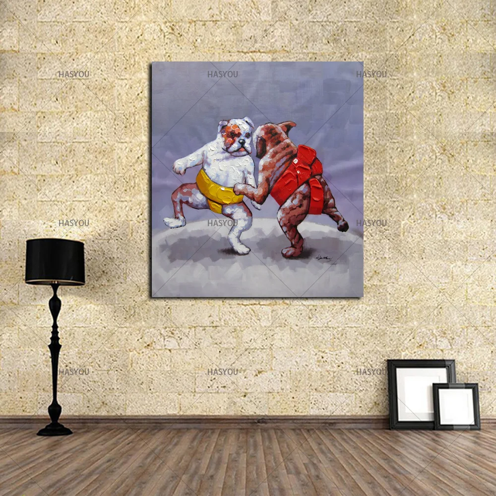 Due cani sono in immagini pittura Ad Olio pittura di sumo da tela immagine da colorare disegno su tela pittura a olio a mano dipinto in Due cani sono in