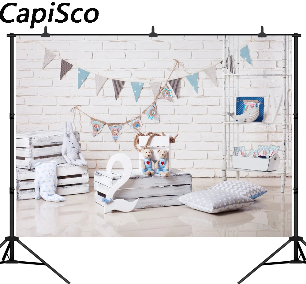 

Capisco Brick Wall Baby 2d Birthday Party photography backdrops Flag Pillow Child Portrait Interior Photo Backgrounds