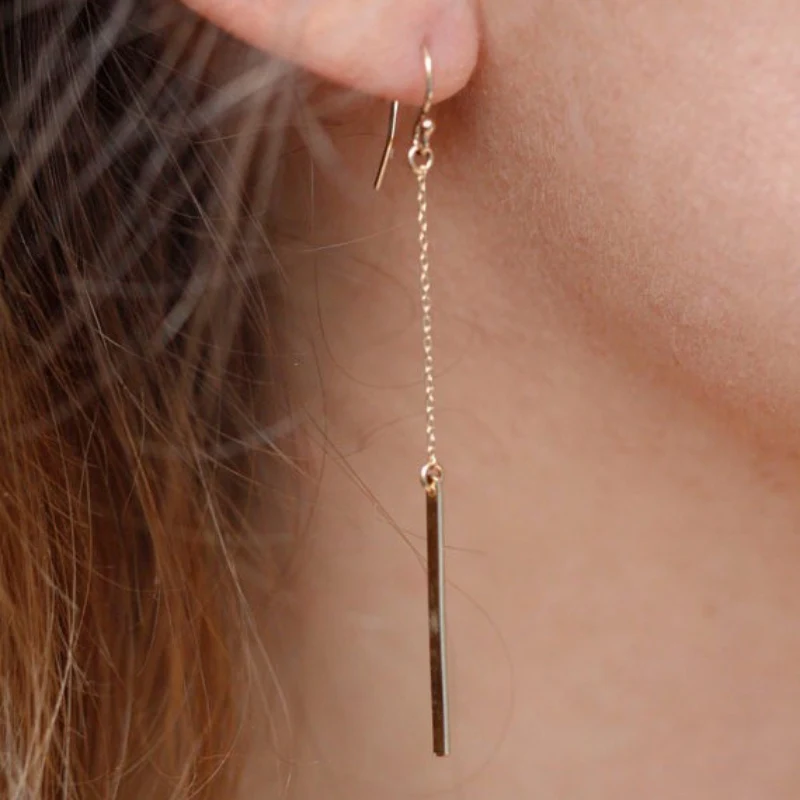 

Women Geometric Metal Tassel Earrings Fashion Elegant Long Simple Jewelry Metal Chain Earrings - Gold/Silver Oorbellen