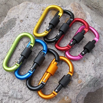 

100Pcs/lot 8cm Quickdraw D Type Outdoor Camping Hiking Carabiner with Screw Lock Hook Survival Mountain Travel EDC Key Tool