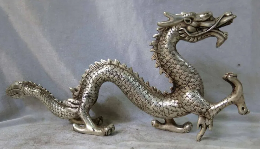 

R0722 Details about 6" China Silver fine workmanship carved lucky beautiful dragon Sculpture Statue