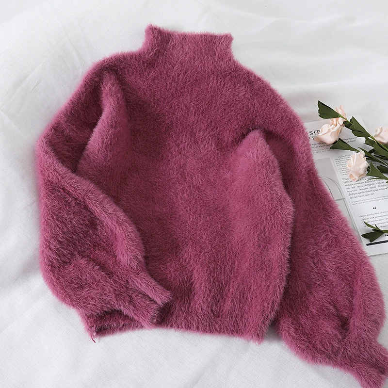 

Fluffy Sweater Cashmere Sweater Women Pull Femme Hiver Oversized Sweaters Pullover Turtleneck Jumper 2018 Korean Winter Warm Red