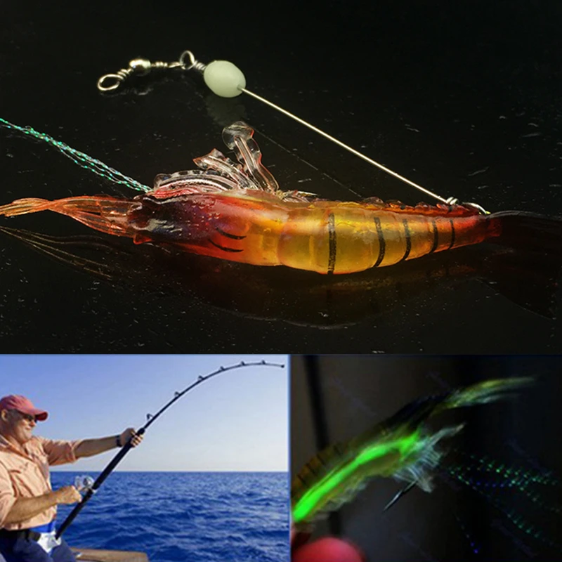 Silicone Shrimp Fishing Simulation With Bait And Hooks Noctilucent Soft Prawn Lures