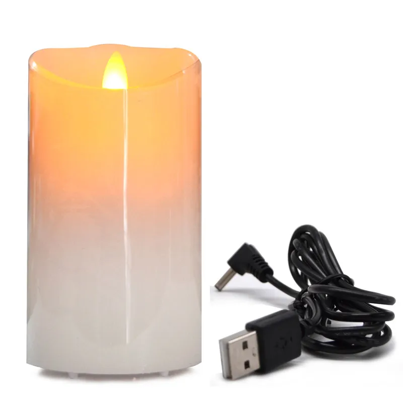 6inch USB Remote Control LED Candle Ivory Pillar Wax ...