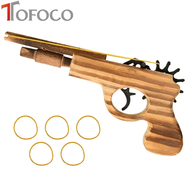 

TOFOCO Wooden Rubber Band Gun Children'S Manual Pistol Revolver Gun Kids Fun Outdoor Game Shooter Toys Safety