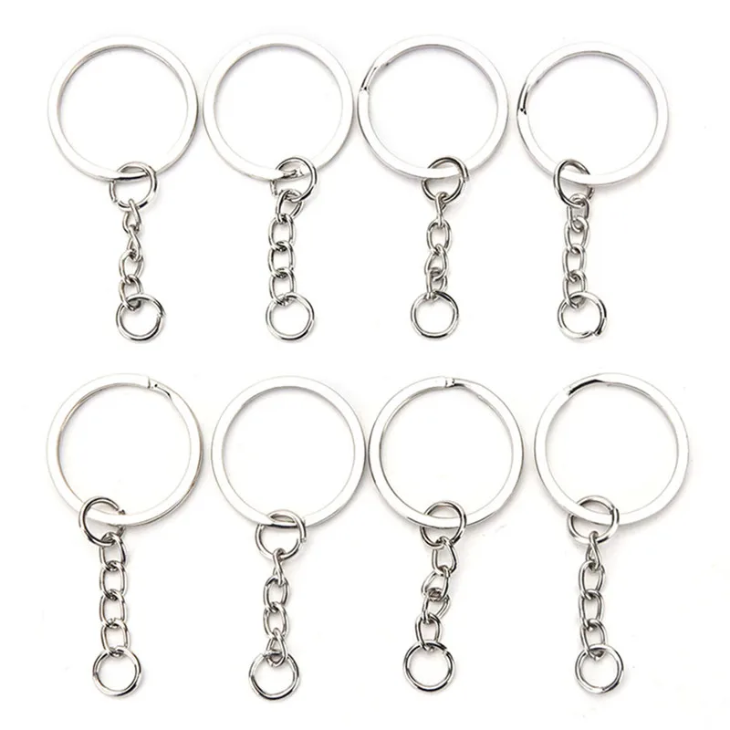

50Pcs Polished Silver Color Keyring Keychain Split Ring With Short Chain Key Rings Women Men DIY Key Chains Accessorie 25mm/30mm