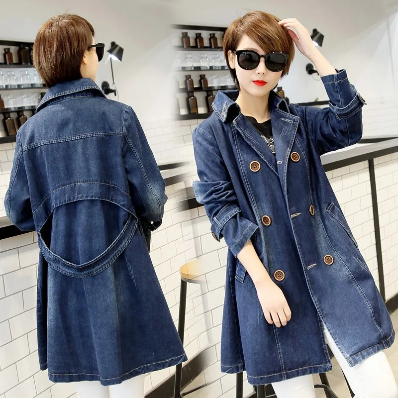 Plus Size Oversized Women Denim Jacket Long Sleeve Double-breasted Jeans Coat Female Denim Outerwear Coats